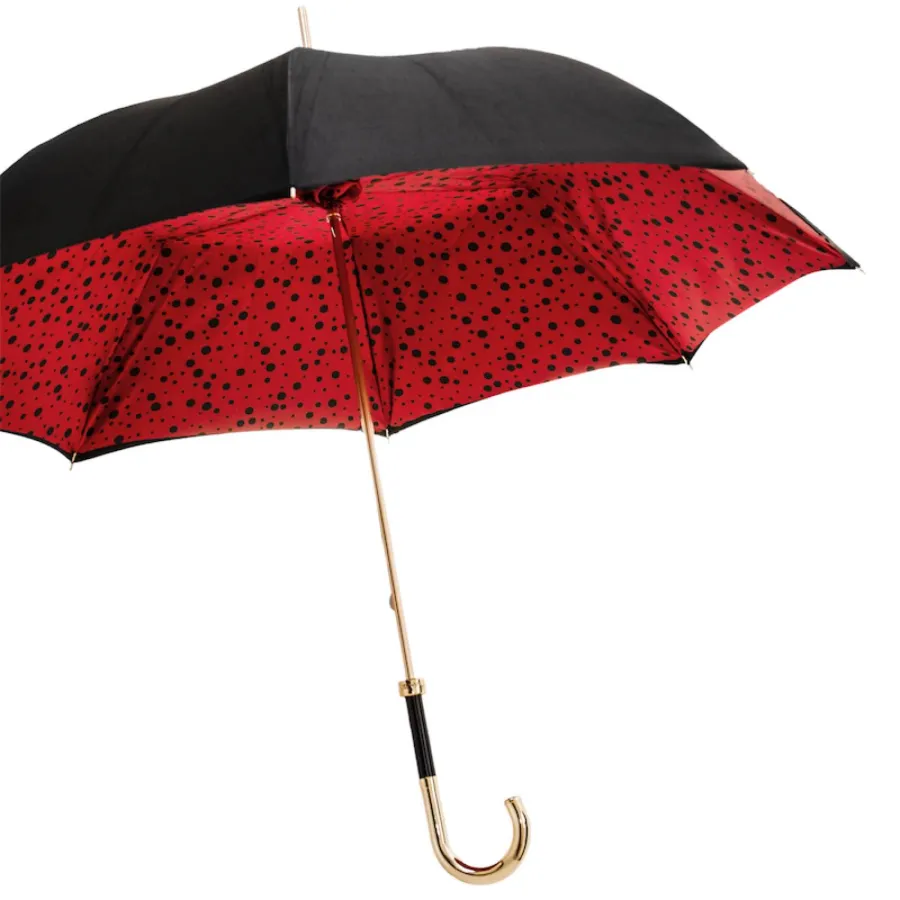 obrazek 7 Klasyczny parasol damski w kolorze czarno-czerwonym – Pasotti