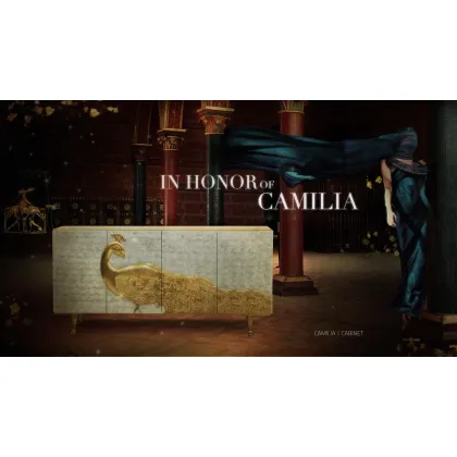 Picture A unique golden peacock chest of drawers