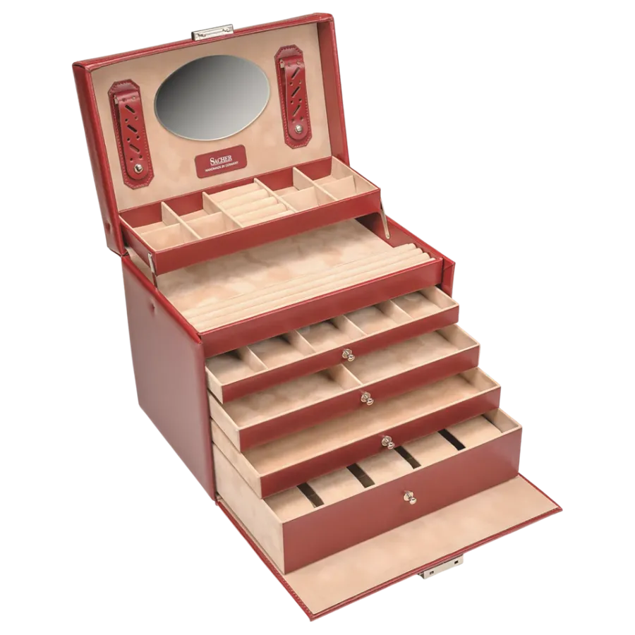 obrazek 2 Kuferek na biżuterię Nancy Amadora ze skóry naturalnej - kolor czerwony