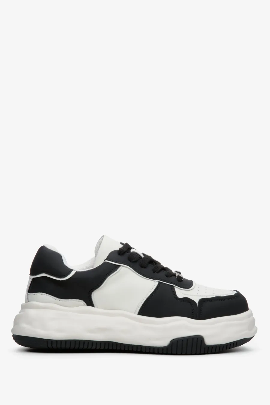 obrazek 1 Estro: Czarno-białe sneakersy damskie ze skóry naturalnej