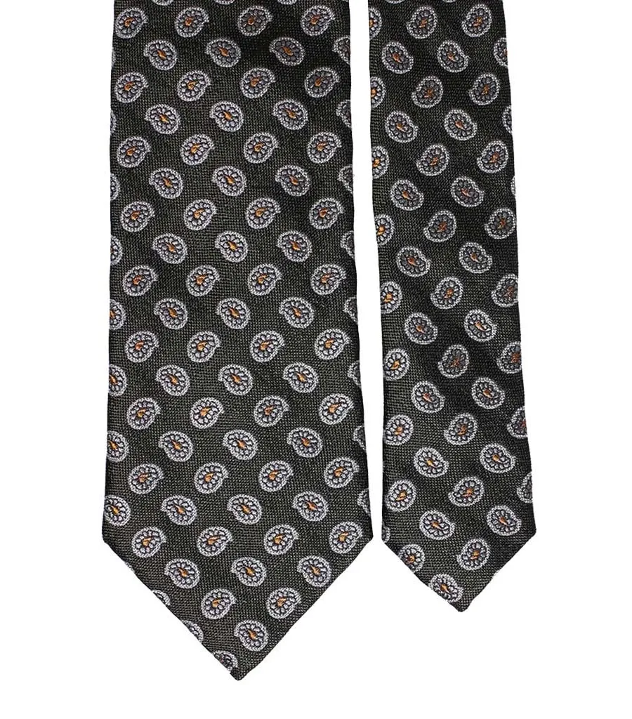 obrazek 2 Drukowany, piękny krawat w w kolorze khaki w szare wzory paisley