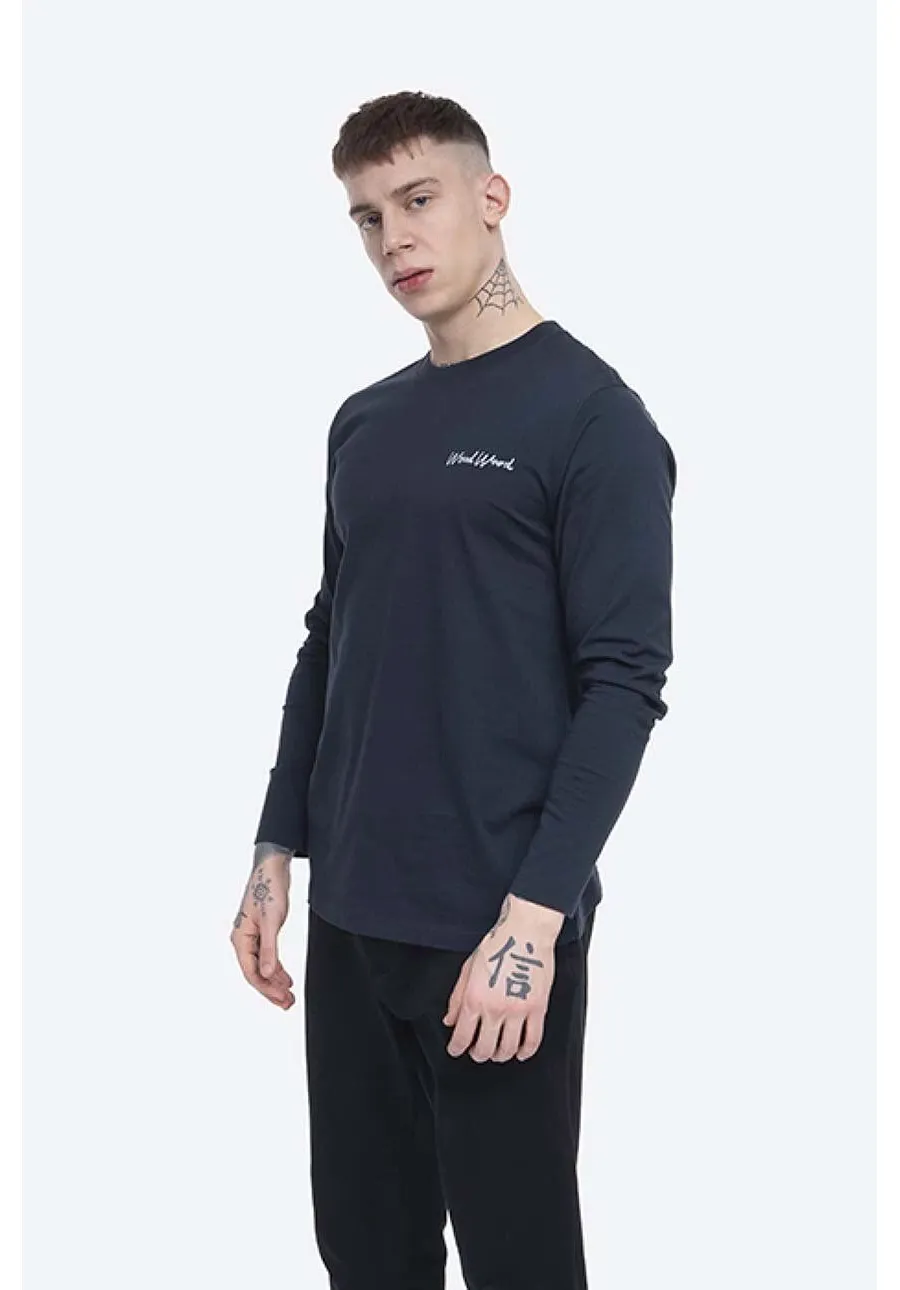 obrazek 1 Wood Wood longsleeve bawełniany Peter Longsleeve kolor granatowy z nadrukiem 12045402.2491-BRIGHTW