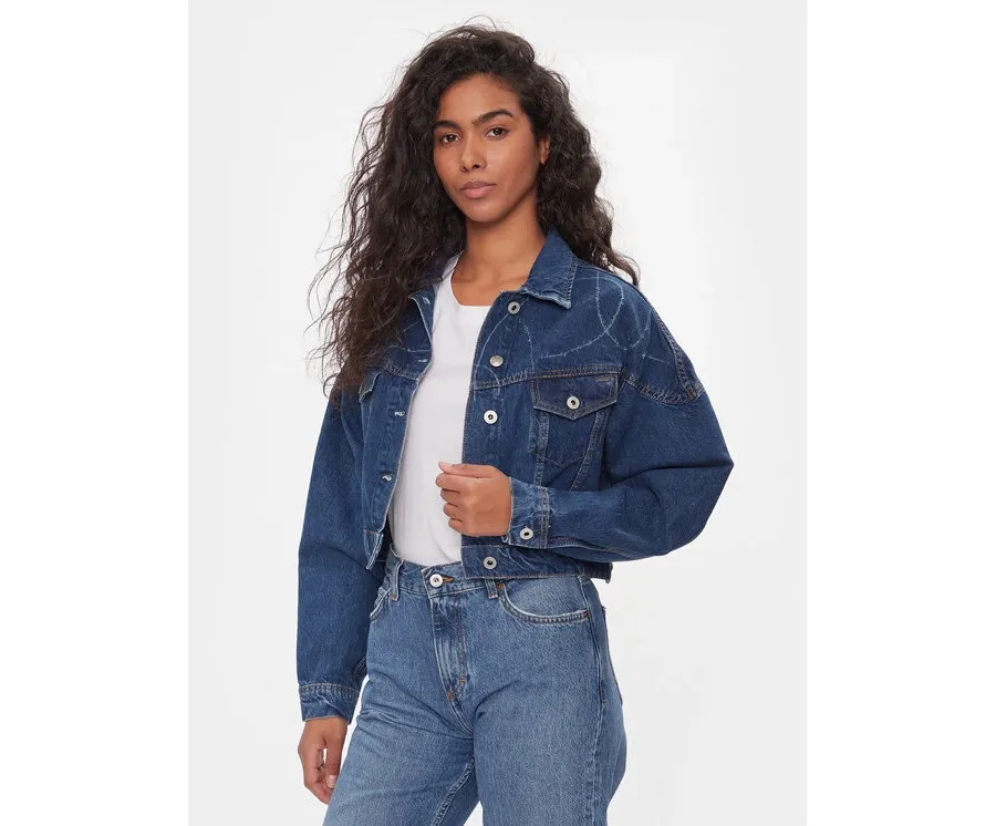 obrazek 1 Pepe Jeans Kurtka jeansowa Foxley Logo PL402329 Niebieski Oversize
