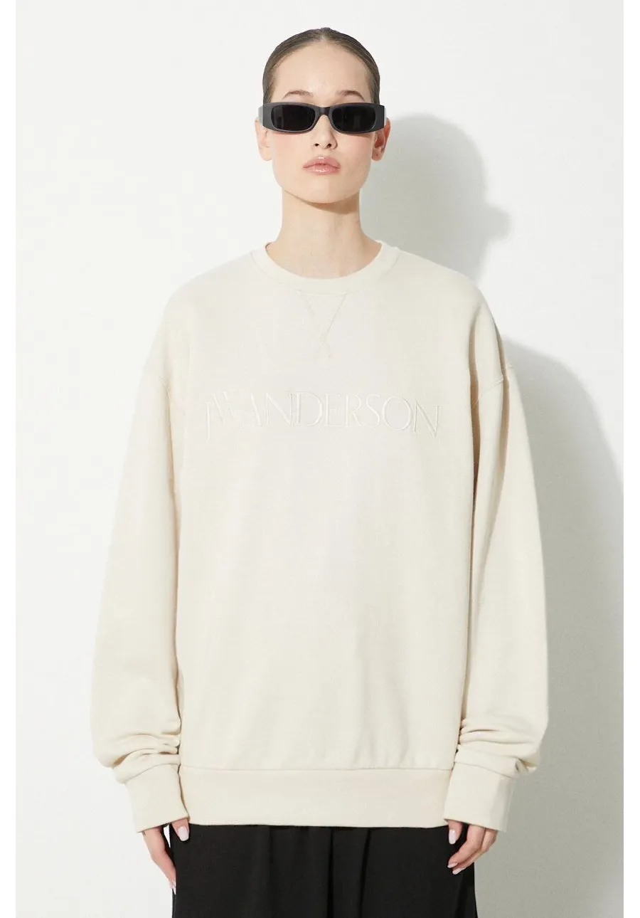 obrazek 1 JW Anderson bluza bawełniana Logo Embroidery Sweatshirt damska kolor beżowy z aplikacją JW0165.PG0861.132