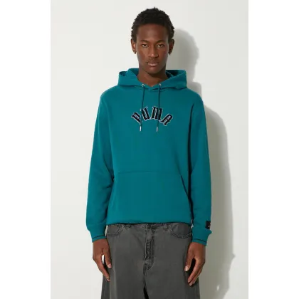 Zdjęcie Puma bluza bawełniana Classics Play Paris Hoodie męska kolor turkusowy z kapturem z aplikacją 626766