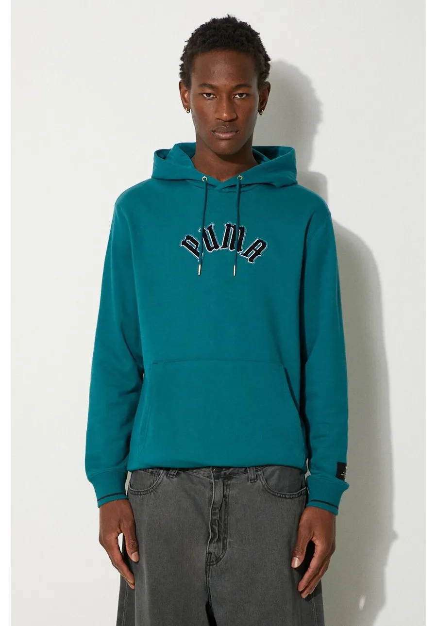obrazek 1 Puma bluza bawełniana Classics Play Paris Hoodie męska kolor turkusowy z kapturem z aplikacją 626766