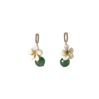 Picture Beautiful earrings 18K gold plated silver earrings White zircons White and yellow enamel Green agate