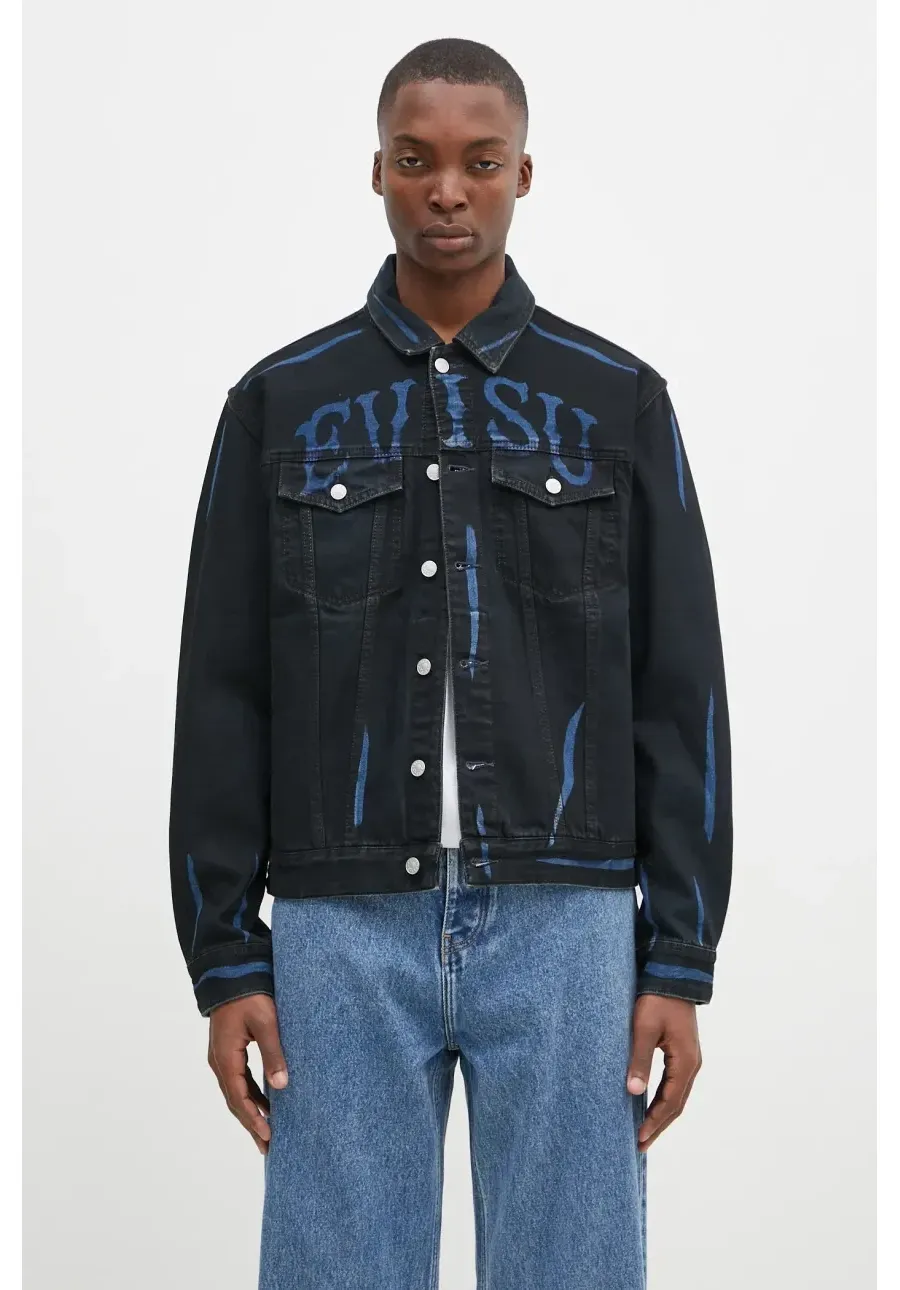 obrazek 1 Evisu kurtka jeansowa Daicock Print męska kolor czarny przejściowa 2EAHTM4DJ1005