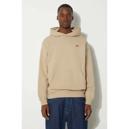 Zdjęcie New Balance bluza bawełniana MT41534SOT męska kolor beżowy z kapturem gładka