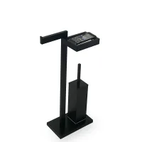 Zdjęcie Stylowy czarny uchwyt na papier toaletowy i szczotkę do toalety z małą półką – 3SC