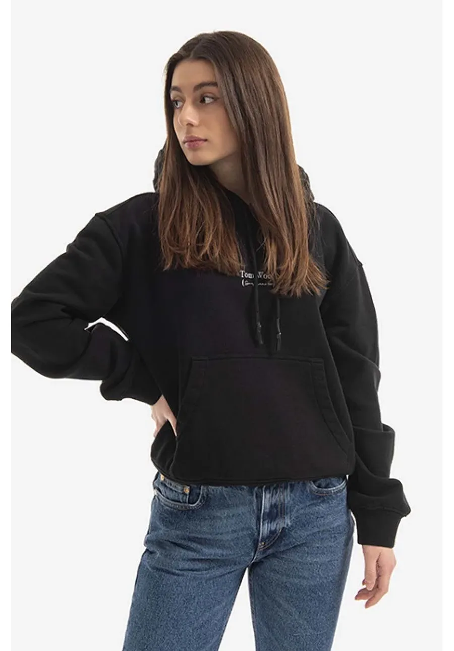 obrazek 1 Tom Wood bluza bawełniana Eden damska kolor czarny z kapturem z nadrukiem 22191.975-BLACK