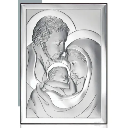 Picture Silver painting on a plate with the Holy Family, dimensions 17x23 cm