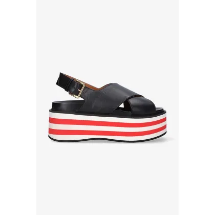 Zdjęcie Marni sandały skórzane Wedge Shoe damskie kolor czarny na platformie ZPMS007506.P3586.00N99-CZARNY