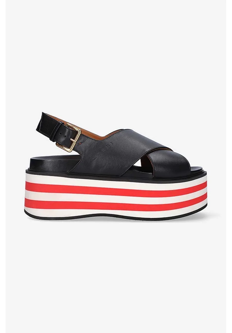 obrazek 1 Marni sandały skórzane Wedge Shoe damskie kolor czarny na platformie ZPMS007506.P3586.00N99-CZARNY
