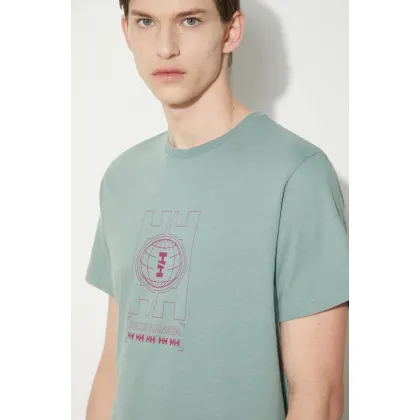 Zdjęcie Helly Hansen t-shirt bawełniany męski kolor zielony wzorzysty