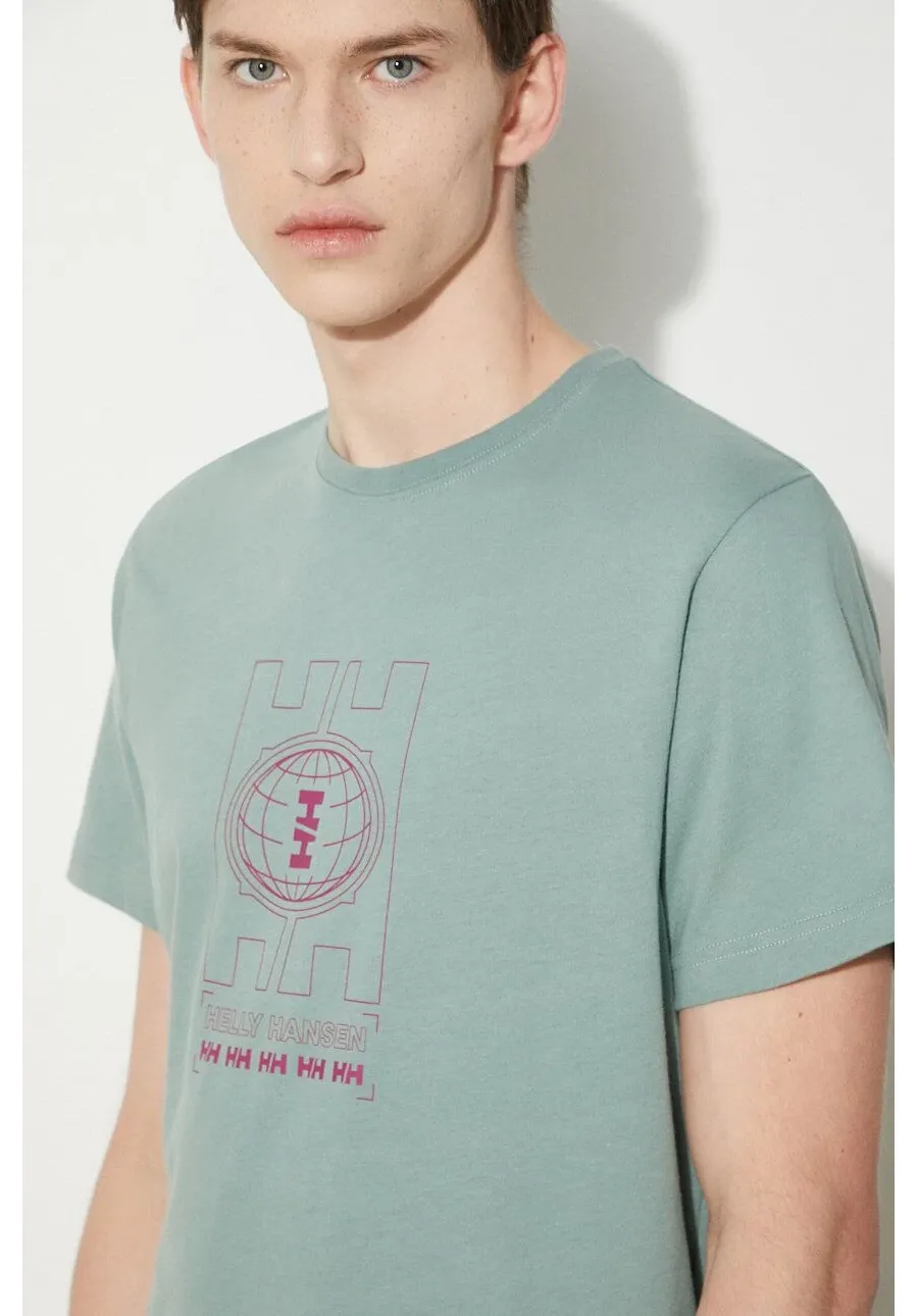 obrazek 1 Helly Hansen t-shirt bawełniany męski kolor zielony wzorzysty