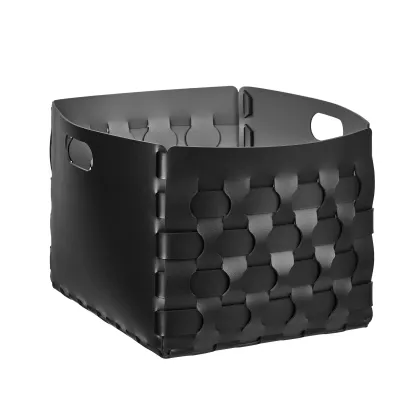Zdjęcie Czarny kosz Dubai 35x40xH30 cm z plecionymi skórzanymi bokami