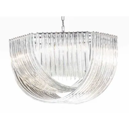 Zdjęcie Duży żyrandol z zakrzywionymi trójściennymi szkłami Murano w przezroczystym kolorze - Il Paralume Marina