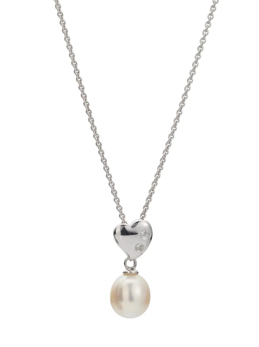 obrazek 1 Elegancki naszyjnik z perłą słodkowodną z elementem w kształcie serca z cyrkoniami wykonany z 925/ srebra