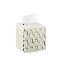 Picture White woven tissue box 12x12xH12 cm made of leather