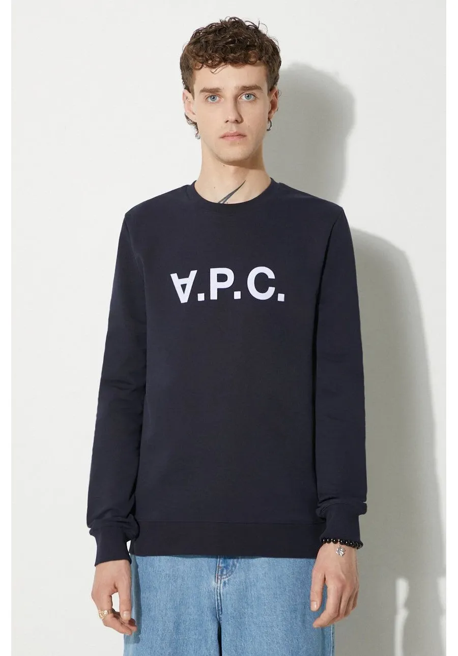 obrazek 1 A.P.C. bluza bawełniana Sweat Vpc męska kolor granatowy z aplikacją COECQ.H27378-DARKNAVY