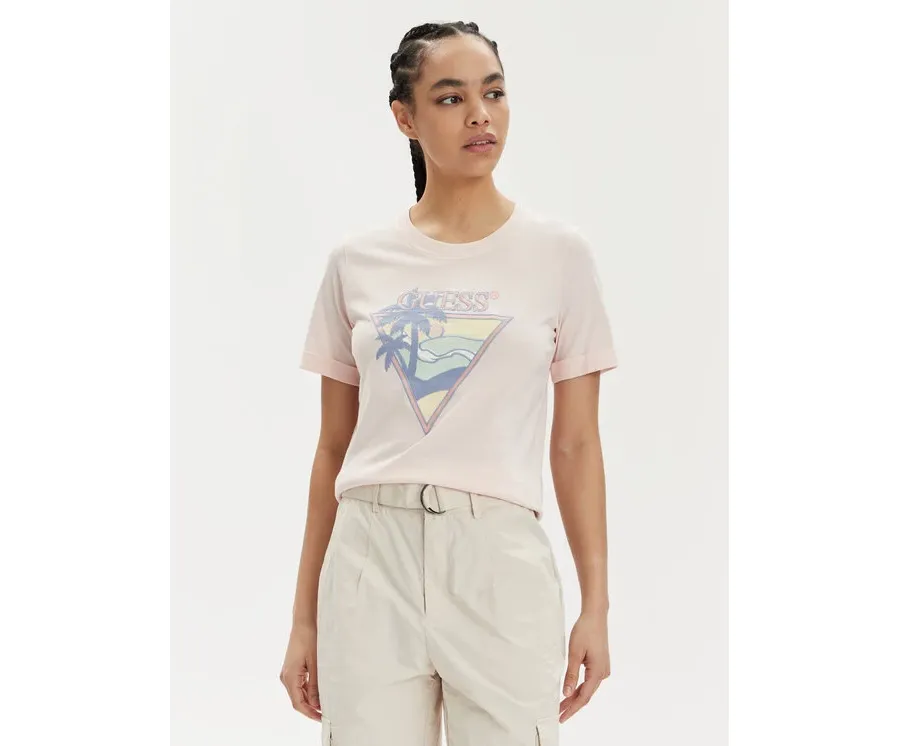 obrazek 1 Guess T-Shirt Ss Rn Beach Triangle W4GI32 JA914 Różowy Regular Fit