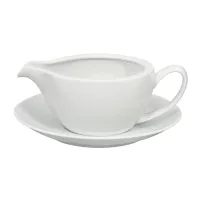 Picture Luxurious porcelain sauce boat with stand Spirit White with delicate relief decoration - Vista Alegre