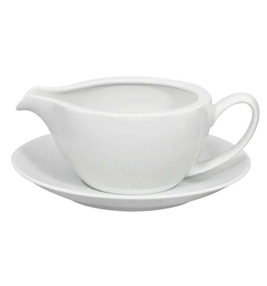obrazek 1 Luksusowa porcelanowa sosjerka z podstawką Spirit White z delikatnym reliefowym zdobieniem - Vista Alegre