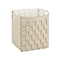 Zdjęcie Wysoki skórzany kosz 35x35xH40 cm w stylowym kolorze waniliowym