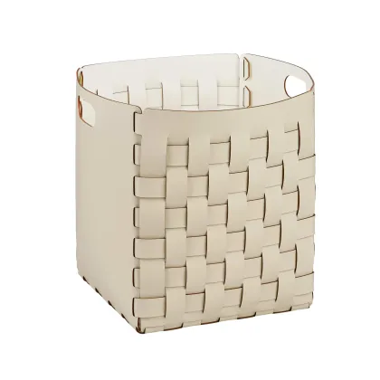 Zdjęcie Wysoki skórzany kosz 35x35xH40 cm w stylowym kolorze waniliowym