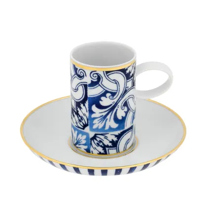Picture Stylish coffee cup and saucer made of Transatlântica porcelain with an original floral motif and gold finish - 4 pieces - Vista Alegre