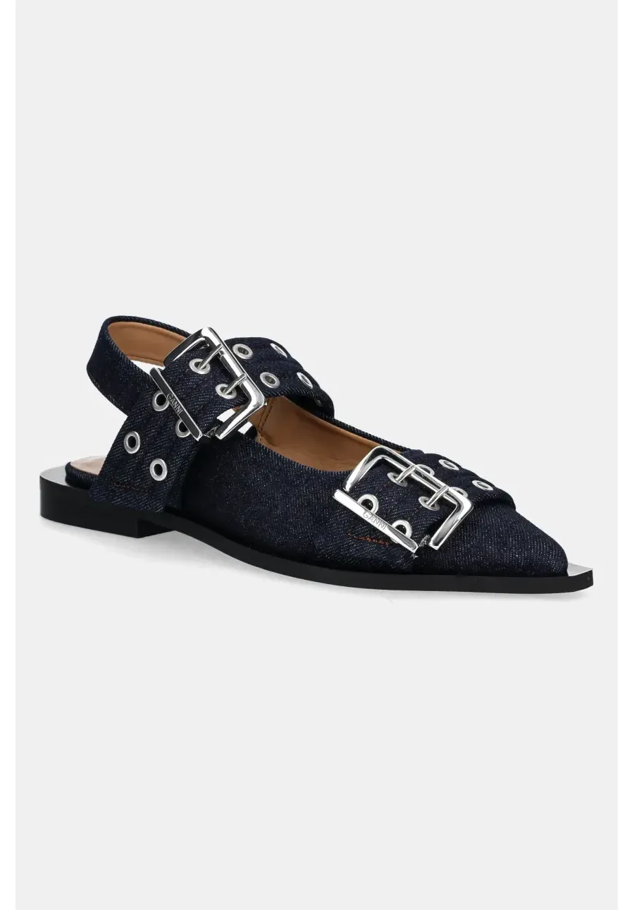 obrazek 1 GANNI baleriny Feminine Buckle Ballerina Denim kolor granatowy z odkrytą piętą S2797