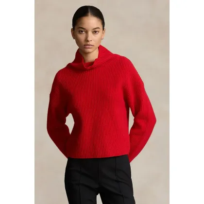 Zdjęcie Polo Ralph Lauren sweter wełniany damski kolor czerwony ciepły z golfem 211910459