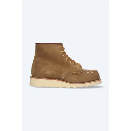Zdjęcie Red Wing botki zamszowe 6-inch Moc Toe damskie kolor żółty na płaskim obcasie 3377
