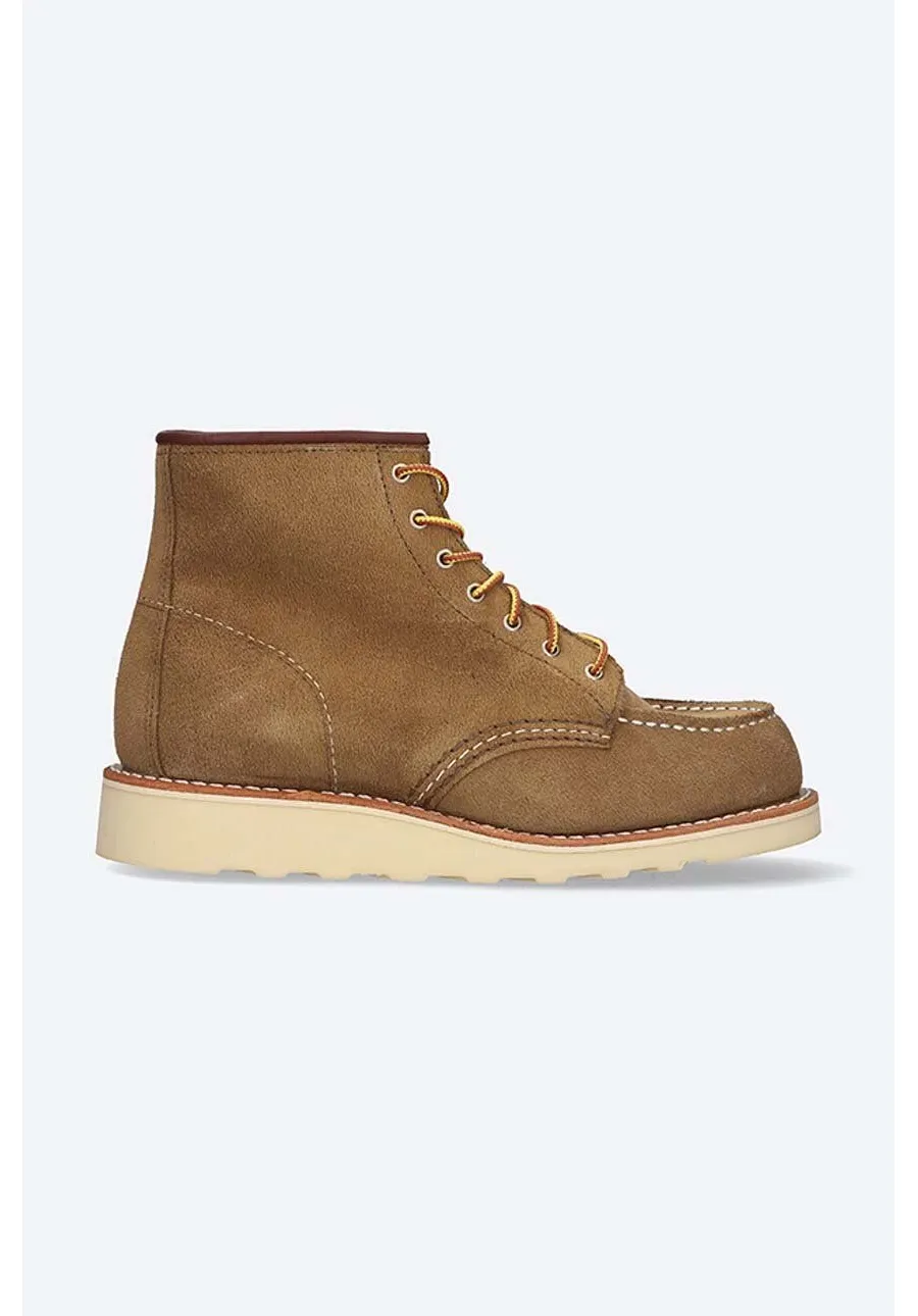 obrazek 1 Red Wing botki zamszowe 6-inch Moc Toe damskie kolor żółty na płaskim obcasie 3377