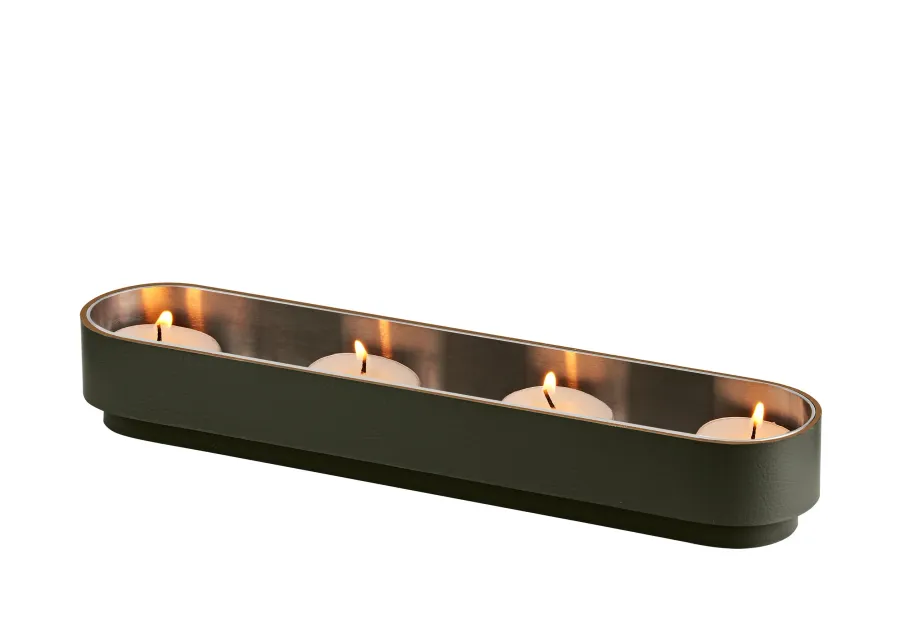 obrazek 1 Elegancki uchwyt na świeczki 25,7x5,1xH4 cm w kolorze ciemnej oliwki