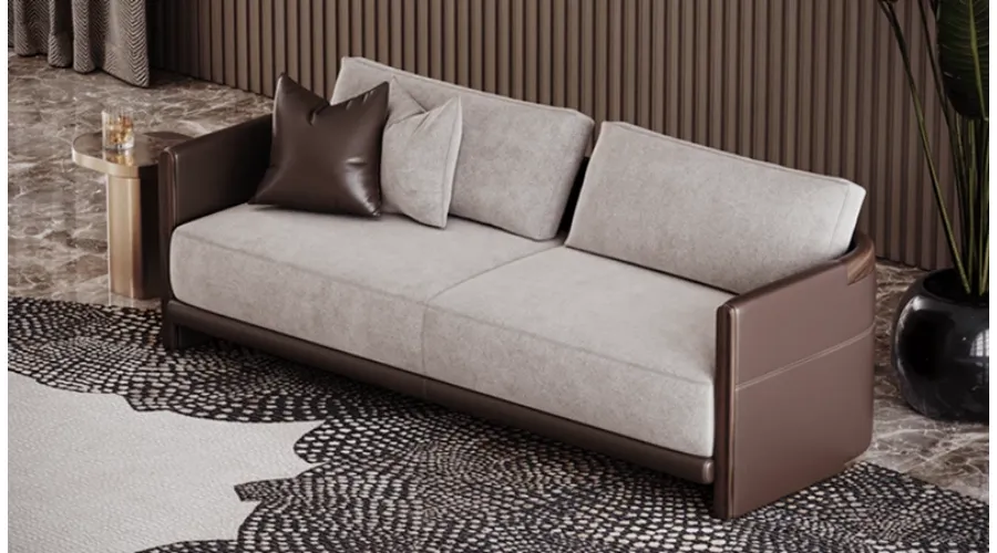 obrazek 1 Ekskluzywna tapicerowana sofa z drewnianą konstrukcją i metalowymi detalami