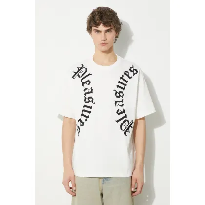 Zdjęcie PLEASURES t-shirt bawełniany Harness Heavyweight T-Shirt męski kolor biały z aplikacją P24SP010.WHITE