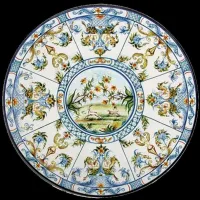 Picture A garden table top made of lava decorated with a rich ornament - Ceramiche Valchida