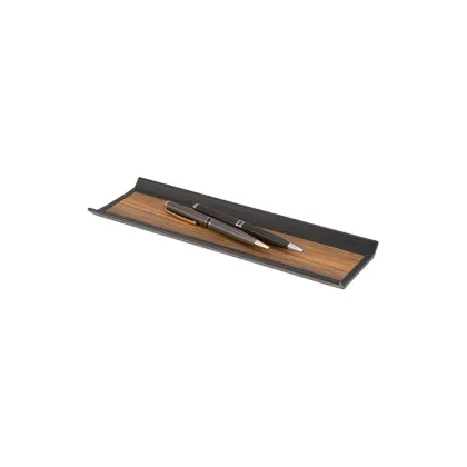 Picture Stylish pen case made of black leather and natural Amazaque wood