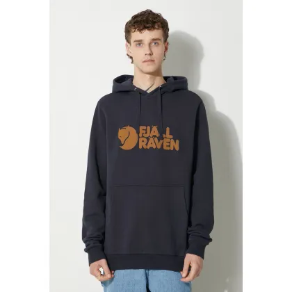 Zdjęcie Fjallraven bluza bawełniana męska kolor granatowy z kapturem z nadrukiem F84144.555-555