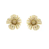 Picture Earrings 8 carat gold plated and silver rhodium plated White zircons White mother of pearl enamel