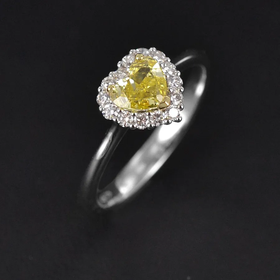 obrazek 3 Włoski pierścionek z fantazyjnym żółtym sercem z brylantem i diamentami