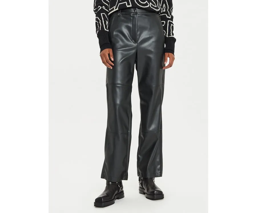 obrazek 1 Max Mara Leisure Spodnie z imitacji skóry Struzzo 2426786098 Czarny Straight Fit