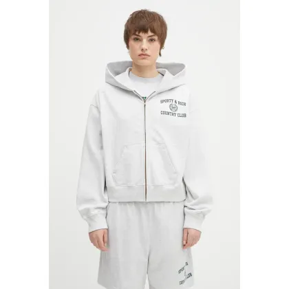Zdjęcie Sporty & Rich bluza bawełniana Varsity Crest Cropped Zip damska kolor szary z kapturem z nadrukiem ST068606218GY03