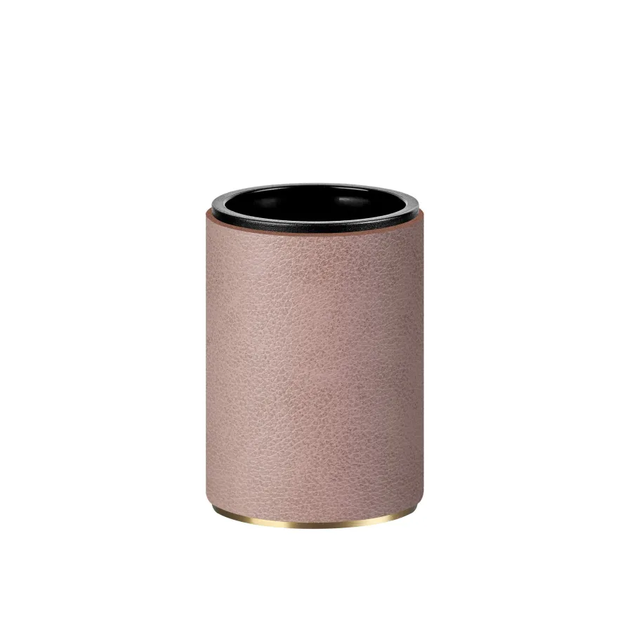 obrazek 1 Uchwyt na kubek Ø7xH10,5 cm w kolorze pudrowego różu z matowym złoconym wykończeniem