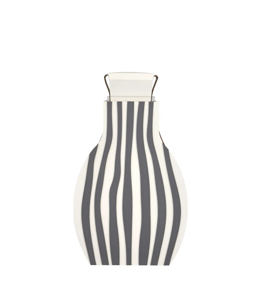 obrazek 1 Designerski wazon Otto 9x24xH44 cm ze skóry w kolorze białym i szarym w pionowe pasy