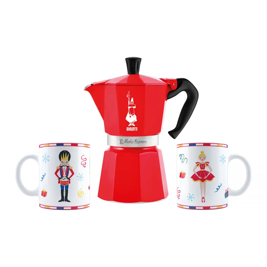 obrazek 1 Bialetti - Zestaw Nutcracker kawiarka Moka Express 6tz + 2 kubki 300ml BIALETTI