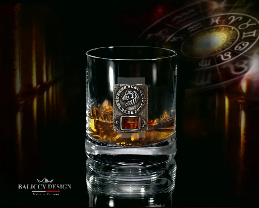 obrazek 1 Szklanka do whisky z bursztynem - znak zodiaku Baran