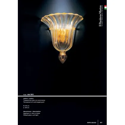 Zdjęcie Luksusowa lampa ścienna z przezroczystego prążkowanego szkła zanurzonego w złocie – Il Paralume Marina
